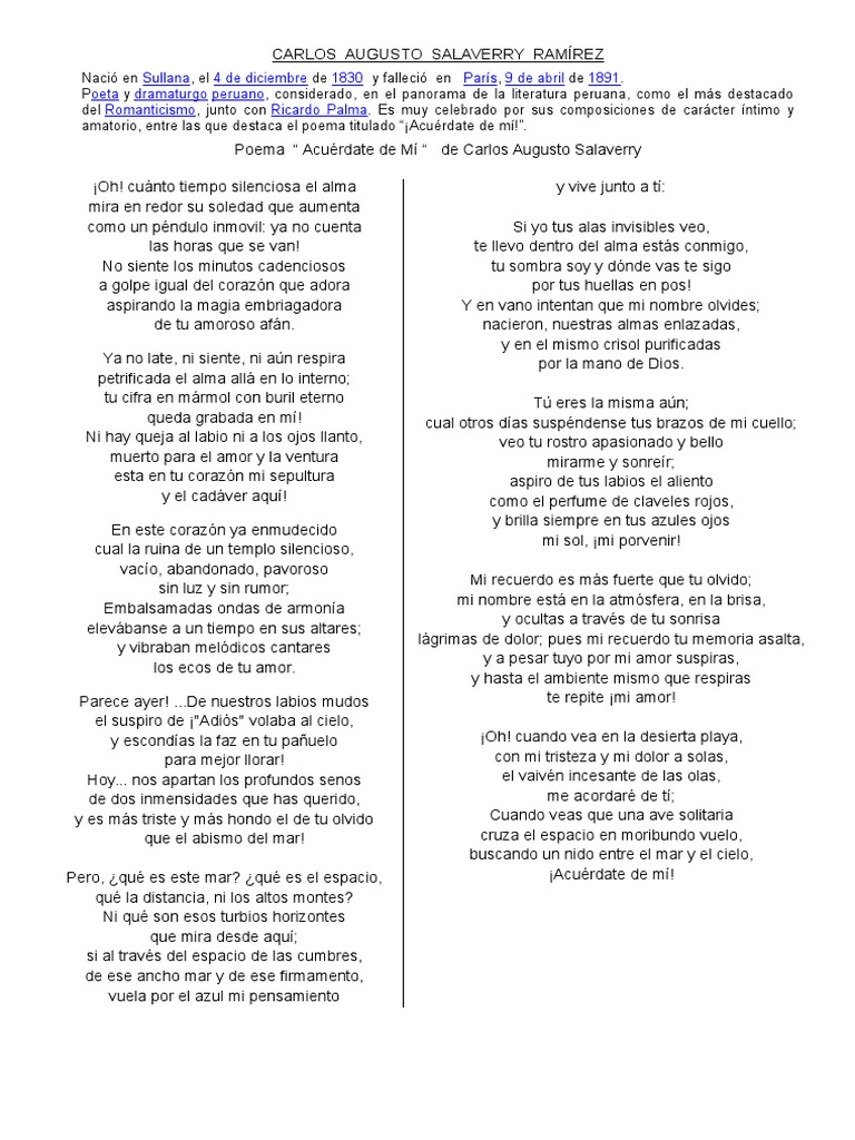 Poema Acuerdate De Mi Religión Y Creencia Naturaleza - 