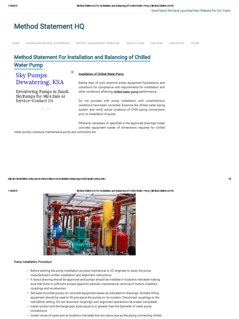 Method Statement for Installation and Balancing of Chilled Water Pump