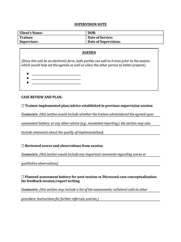 Supervision Notes Template | PDF | Educational Assessment | Applied ...