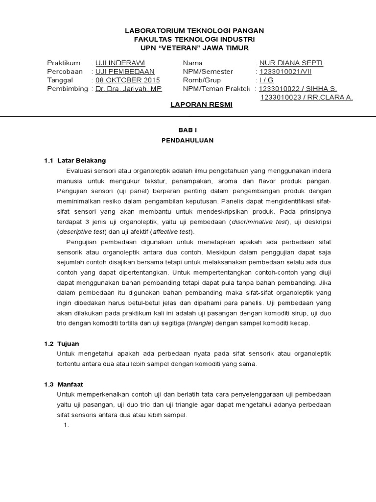 Uji Pembedaan (Pasangan, Duo Trio, Triangle) Diana | PDF | Kesehatan ...