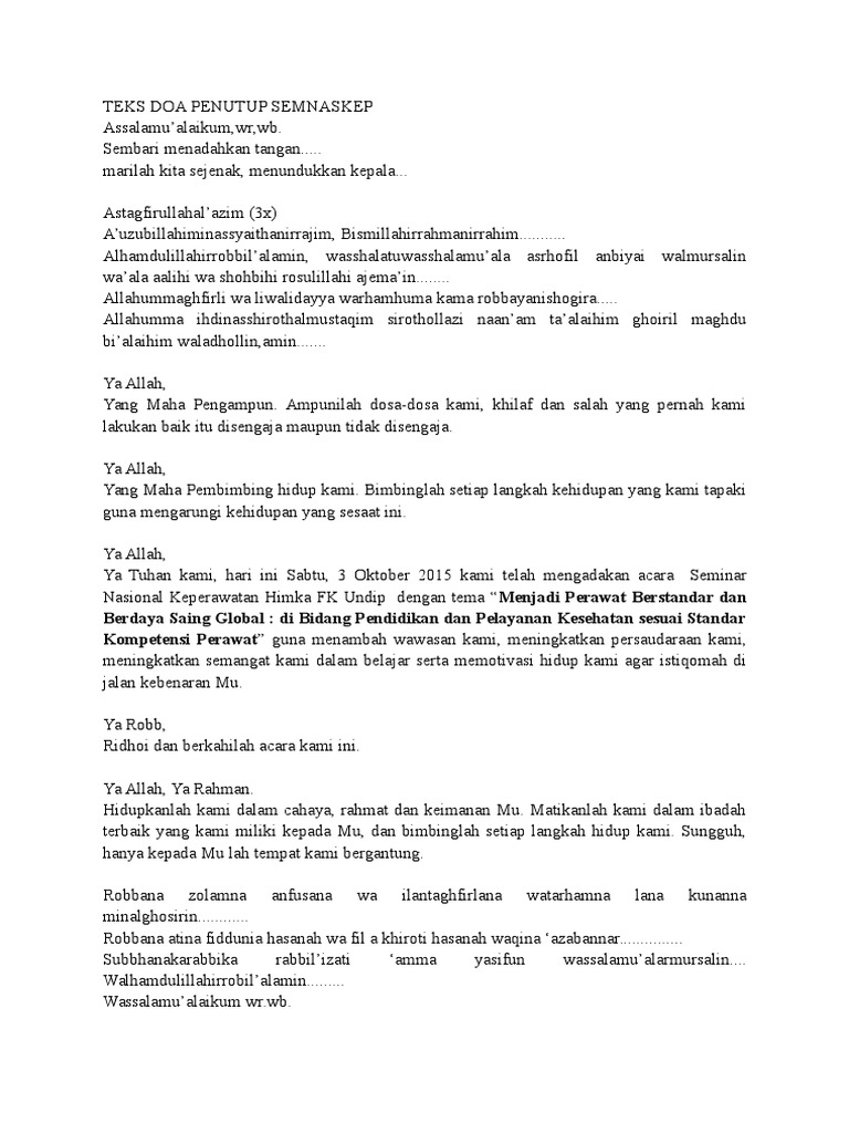 Teks Doa Penutup Semnaskep