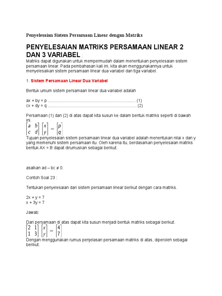 Contoh Soal Cerita Sistem Persamaan Linear Dua Variabel