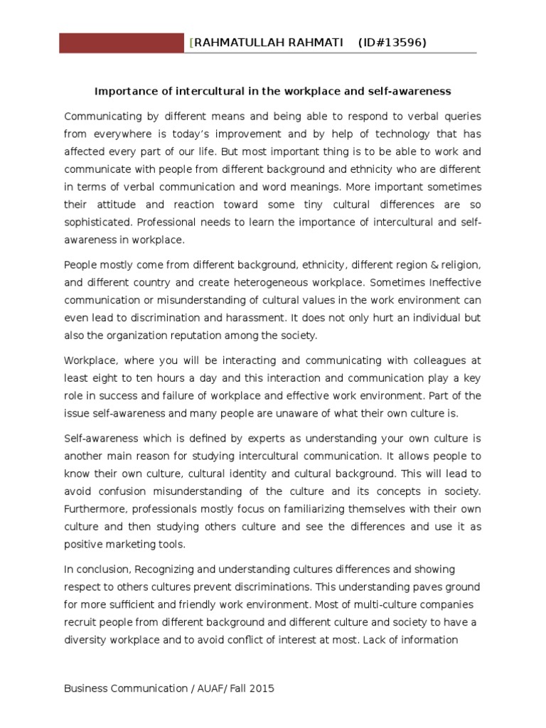 Cultural Awareness - Words | Essay Example