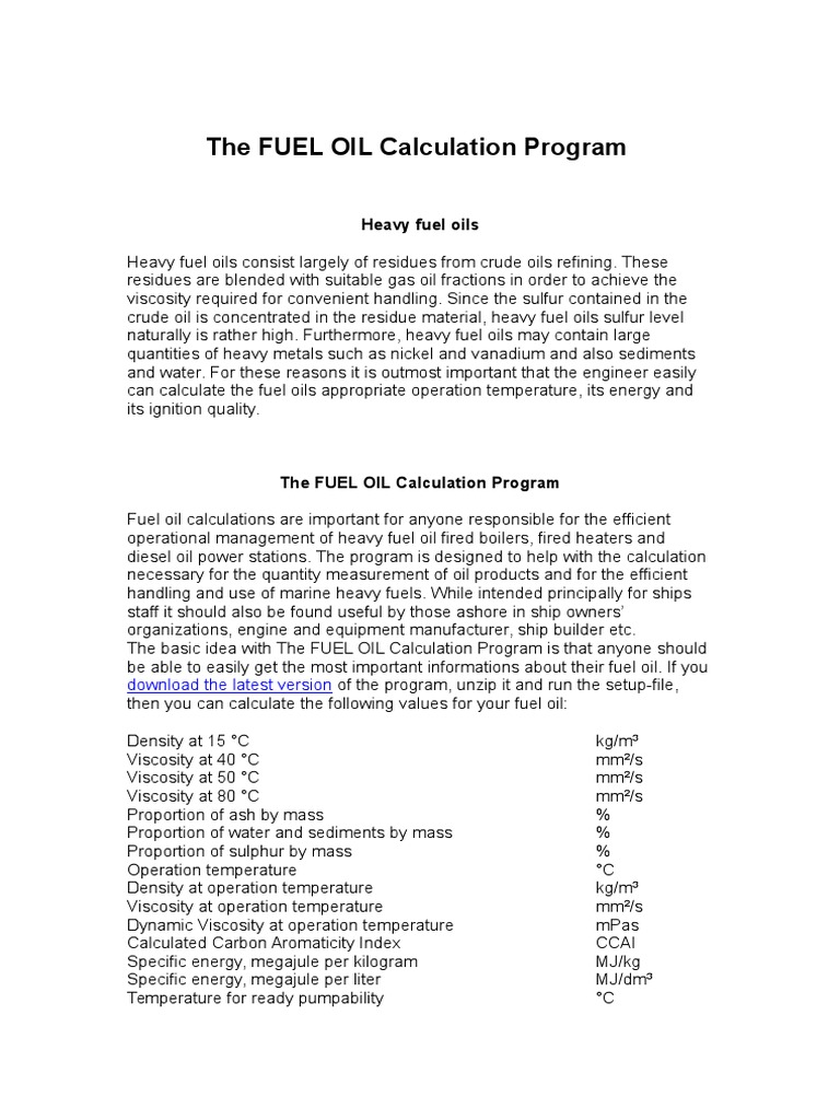The FUEL OIL Calculation Program PDF Fuel Oil Fuel Injection