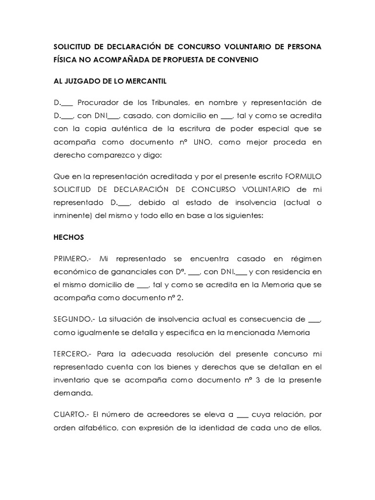Solicitud De Declaracion De Concurso De Persona Fisica Liquidacion Virtud