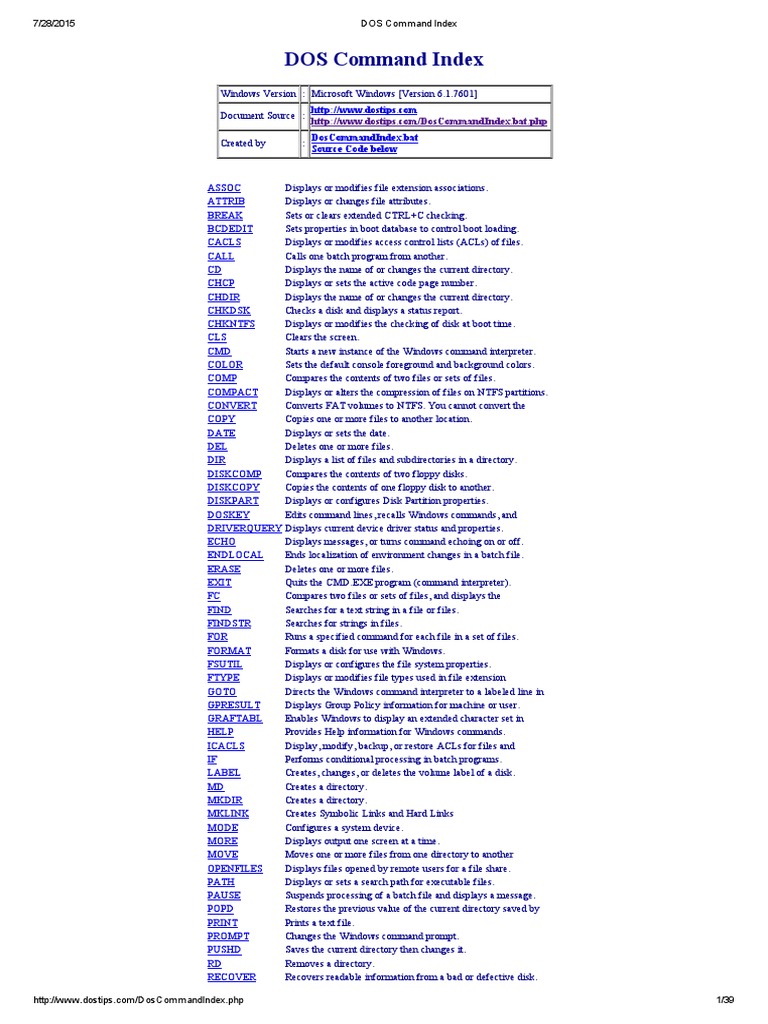 DOS Command Index Overview | PDF | Command Line Interface | Windows ...