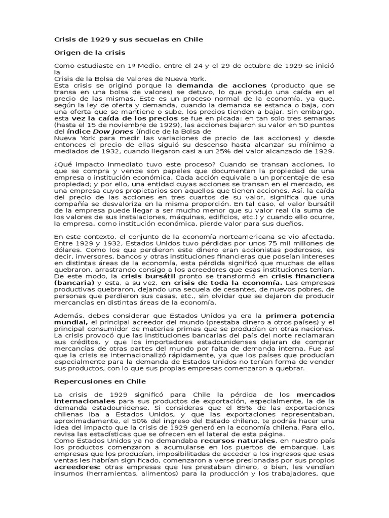 Crisis de 1929 y Sus Secuelas en Chile 3° | PDF | Finanzas y dinero ...