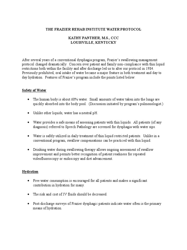 the-frazier-rehab-institute-water-protocol-kathy-panther-m-s-ccc-louisville-kentucky-pdf-geriatrics-pneumonia
