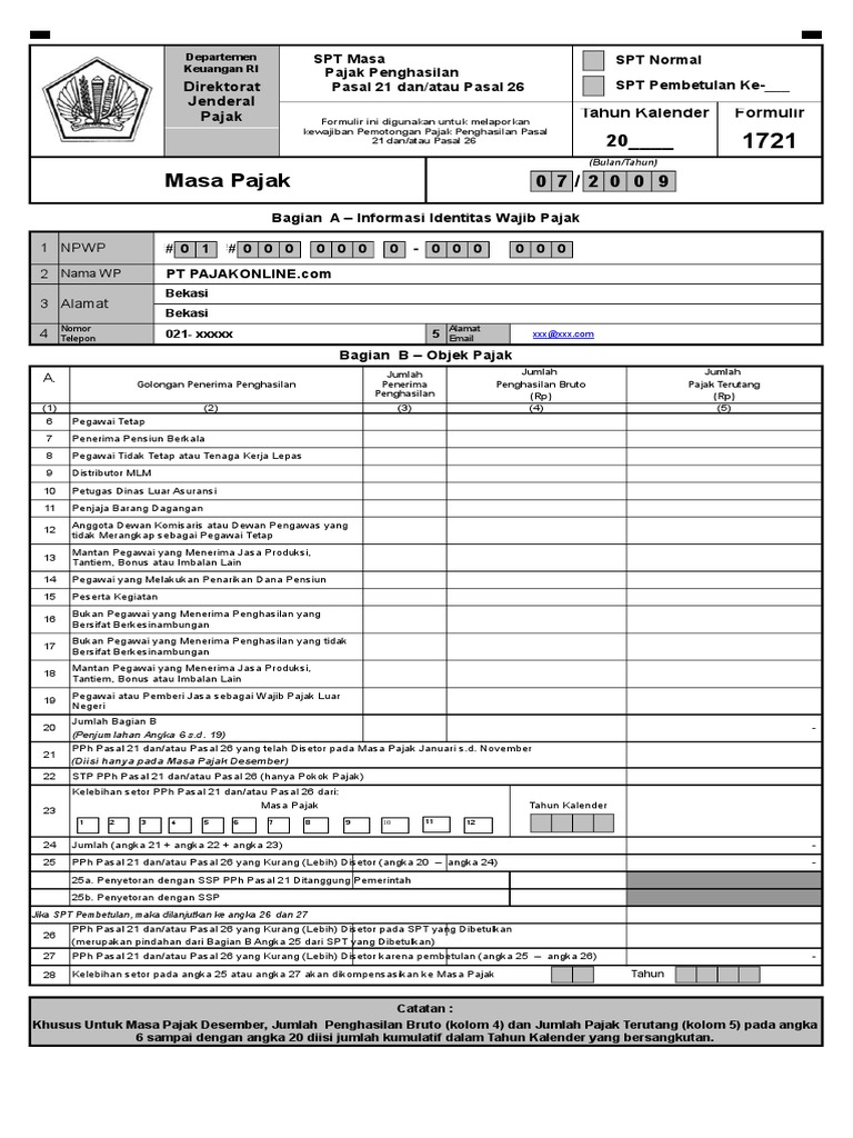 Contoh Pengisian Spt Masa Pph 21 Pembetulan Terbaru