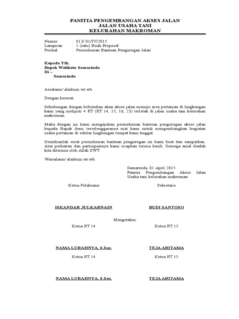 Surat Permohonan Bantuan Pengurugan