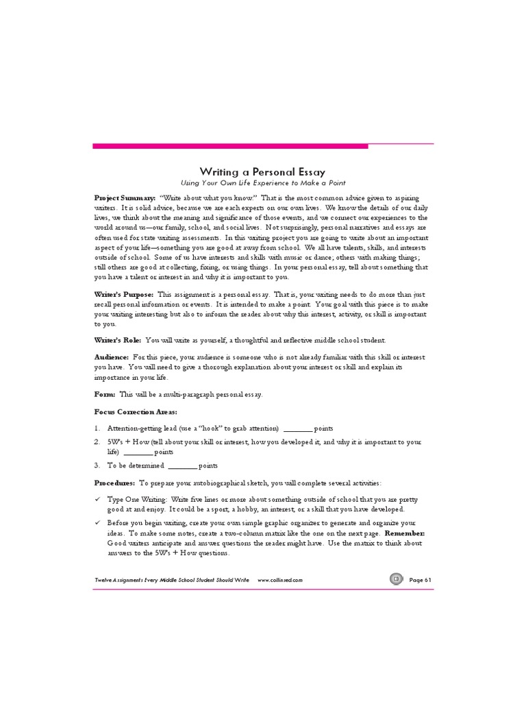 Middle School Personal Essays | PDF | Essays | Cognition