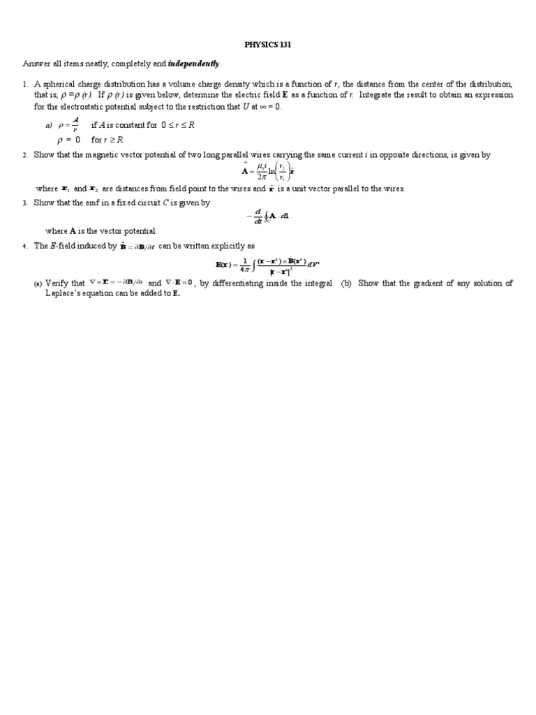 (R) - If (R) Is Given Below, Determine The Electric Field E As A ...
