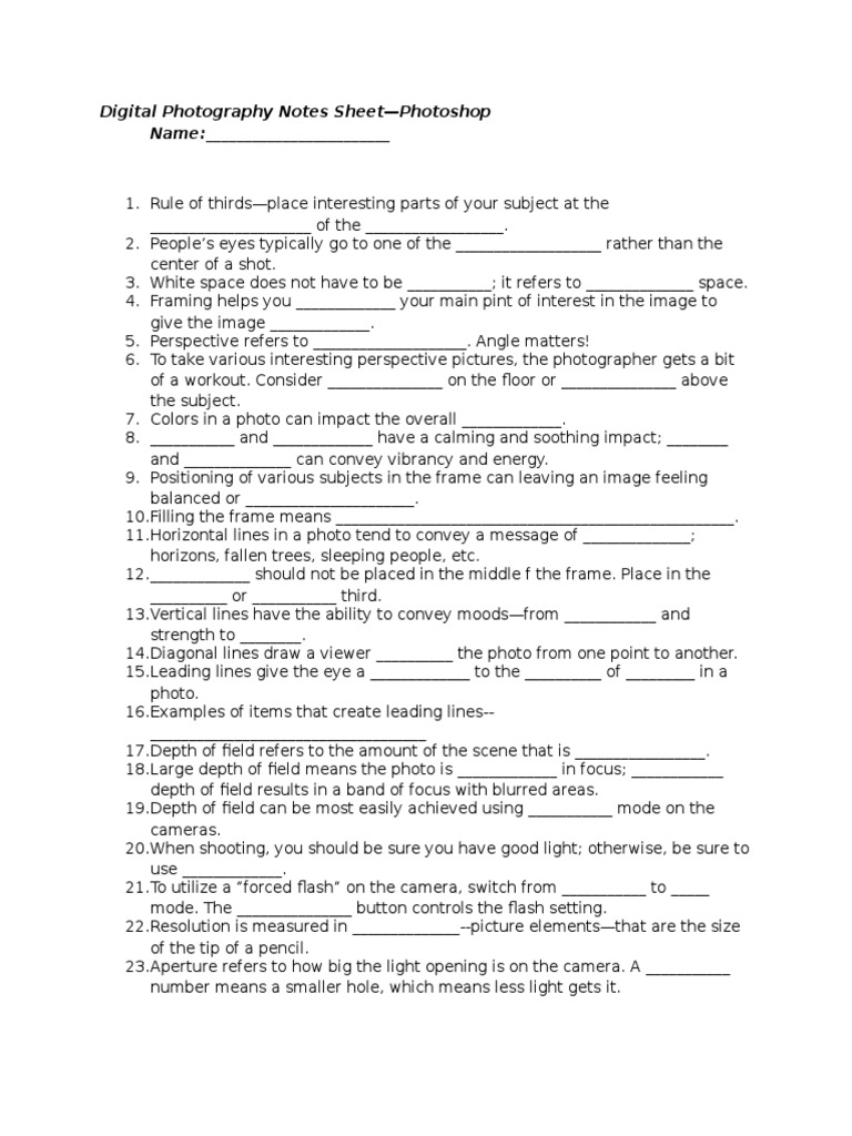 Digital Photography Tips for Students | PDF | Photograph | Perspective ...