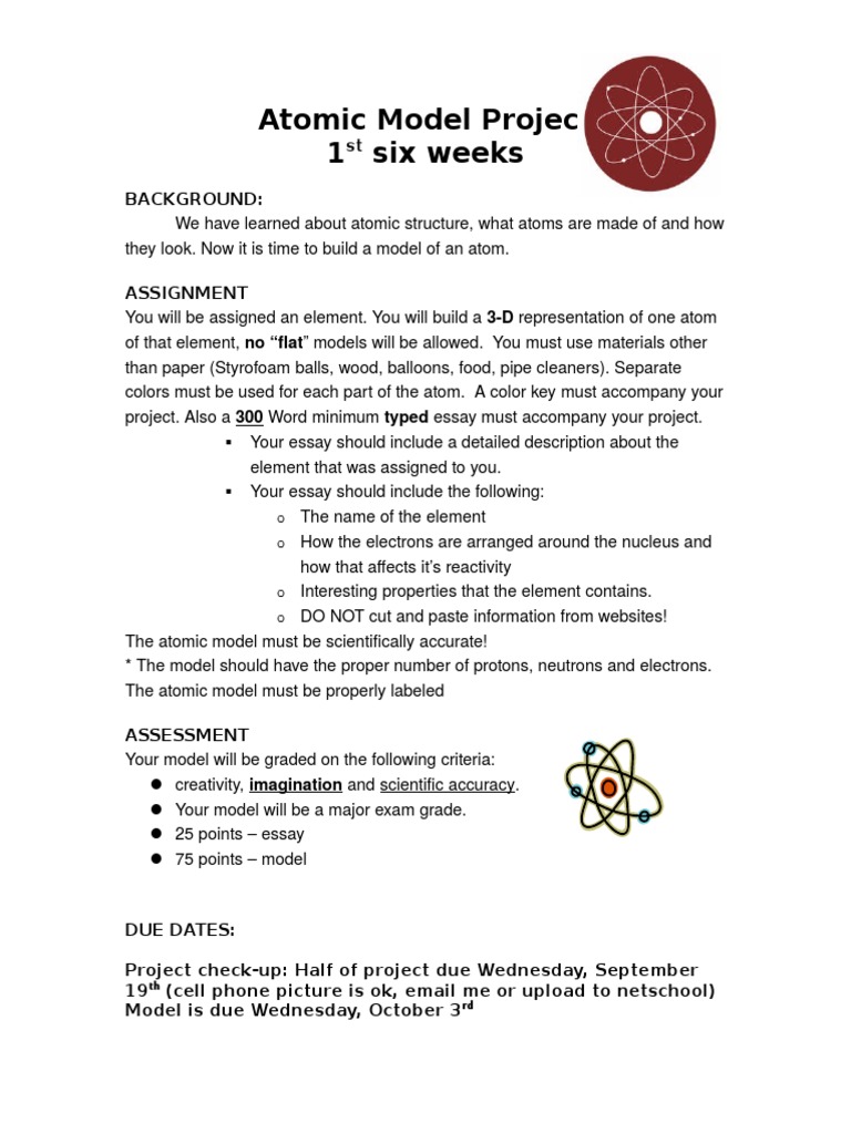 Atomic Model Project Pdf Atoms Proton