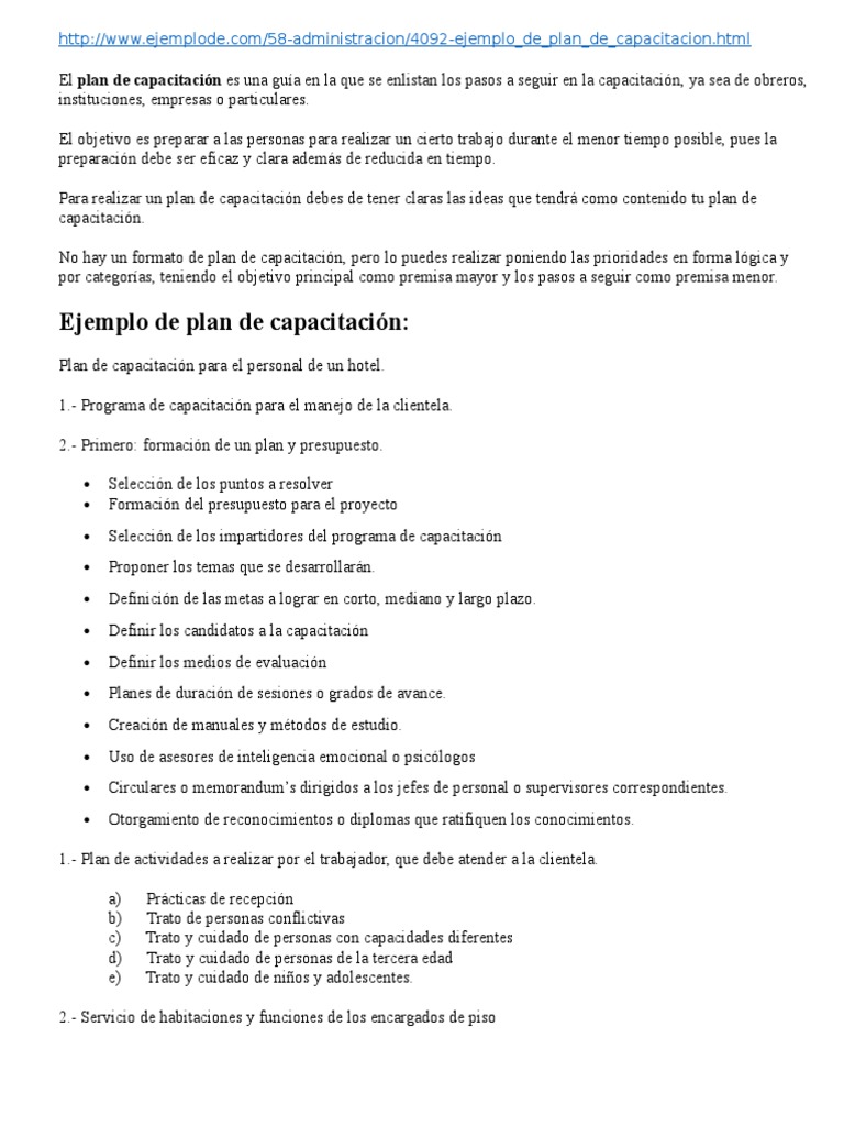 Ejemplo de Plan de Capacitación Eficaz | PDF | Presupuesto | Cognición