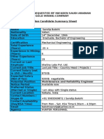 Ma'Aden Candidate Summary Sheet