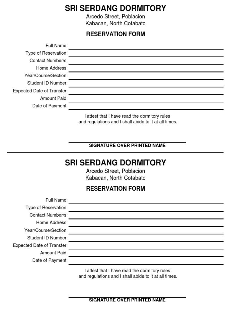 SRI Serdang Dormitory Reservation Form | PDF | Sports & Recreation | Law