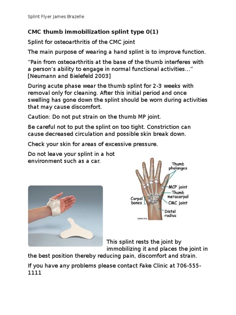 CMC Thumb Splint for Osteoarthritis | PDF