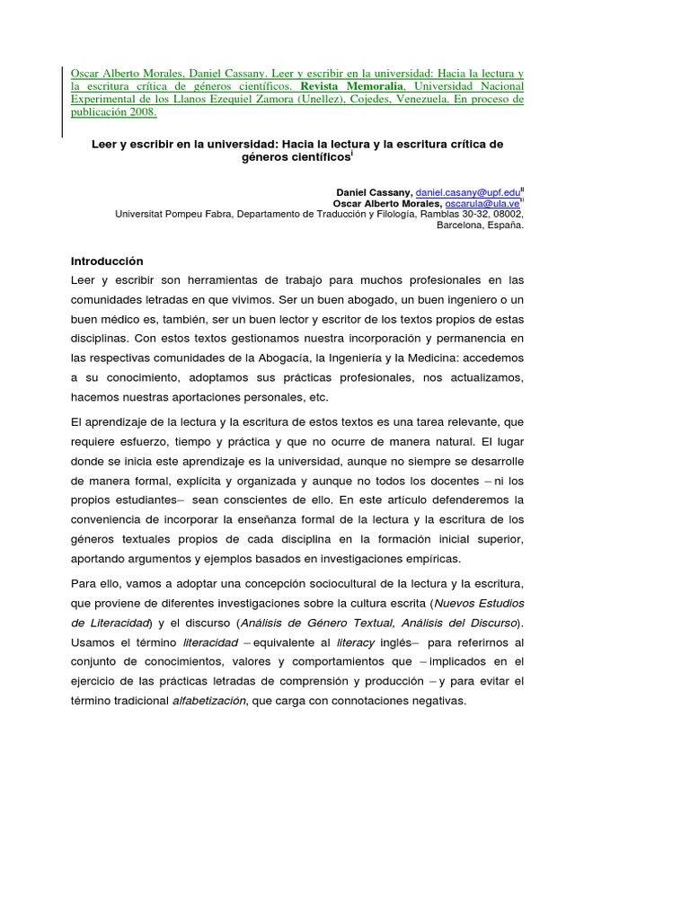 Leer y Escribir en La Universidad | PDF