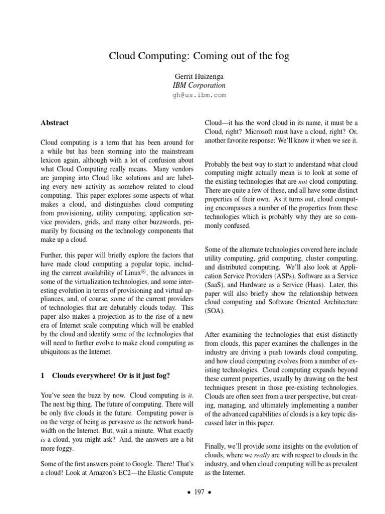 14 Cloud Computing Coming Out of The Fog | PDF | Grid Computing | Cloud ...