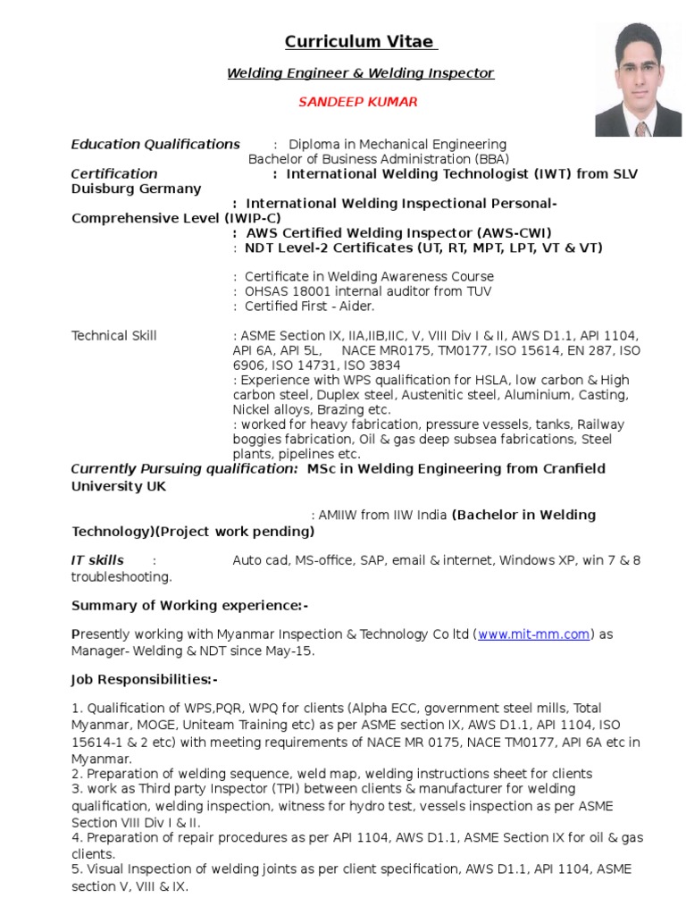 Contoh Cv Welder Contoh Resume Welding Inspector Cont - vrogue.co