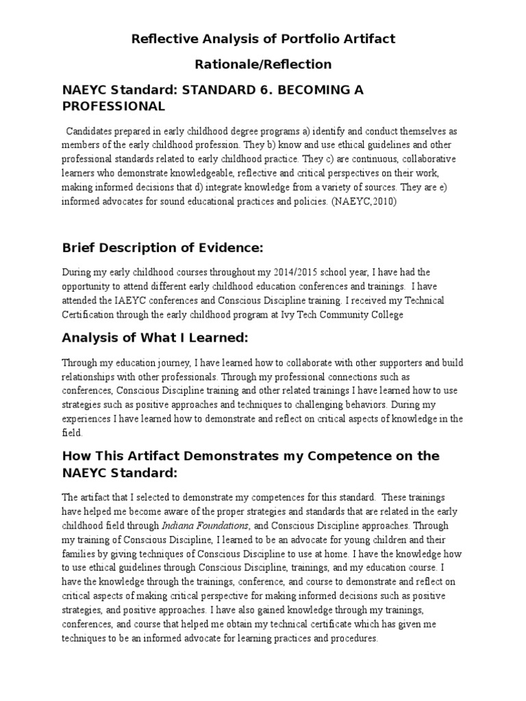 Reflective Analysis of Portfolio Artifact Rationale/Reflection Naeyc