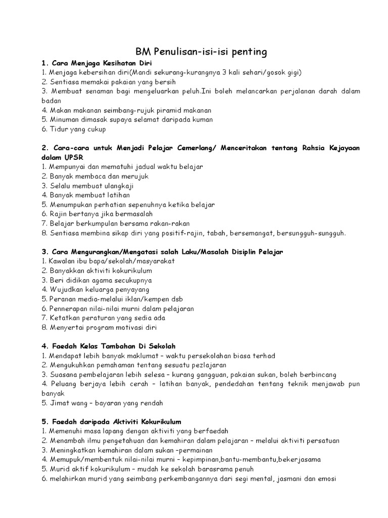Bm Penulisan Isi Isi Penting Pdf