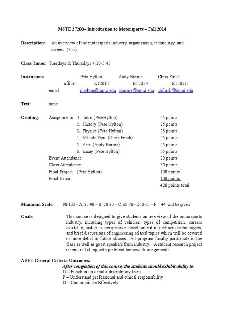 MSTE 27200 - Syllabus - Fall 2015 | PDF | Academic Dishonesty | Homework