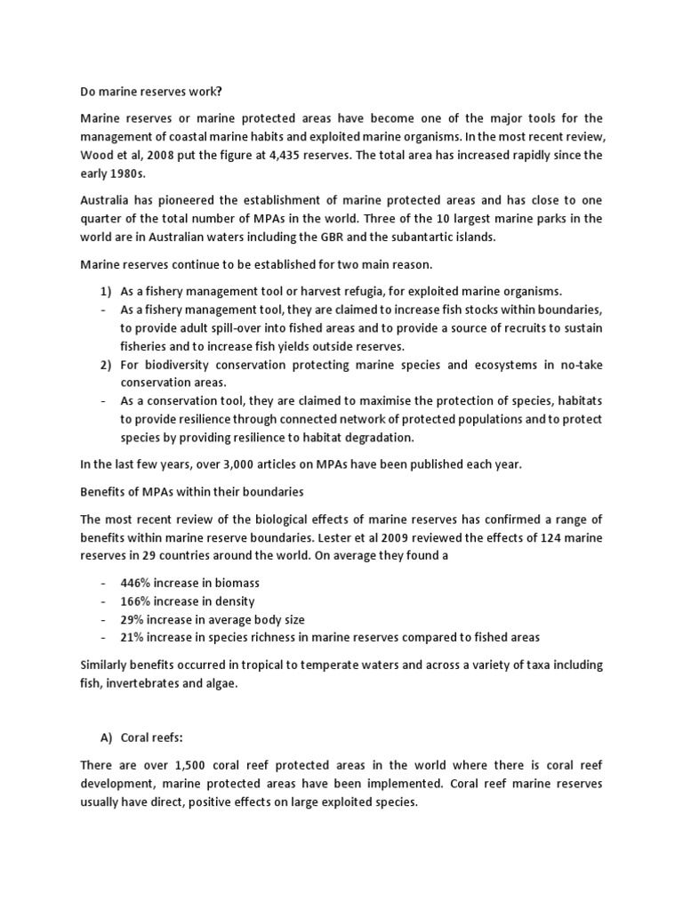 Marine Reserves Essay | Coral Reef | Biodiversity