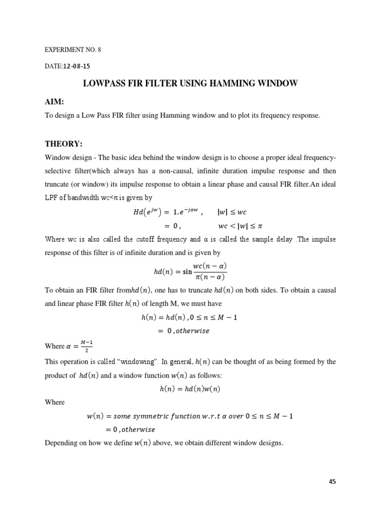 Low Pass FIR Filter with Hamming Window | PDF | Low Pass Filter ...