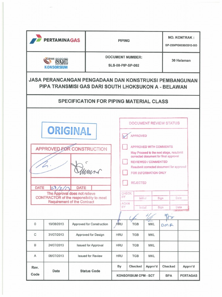 Sls-00-Pip-Sp-002 Specification For Piping Material Class Rev 0 Afc ...