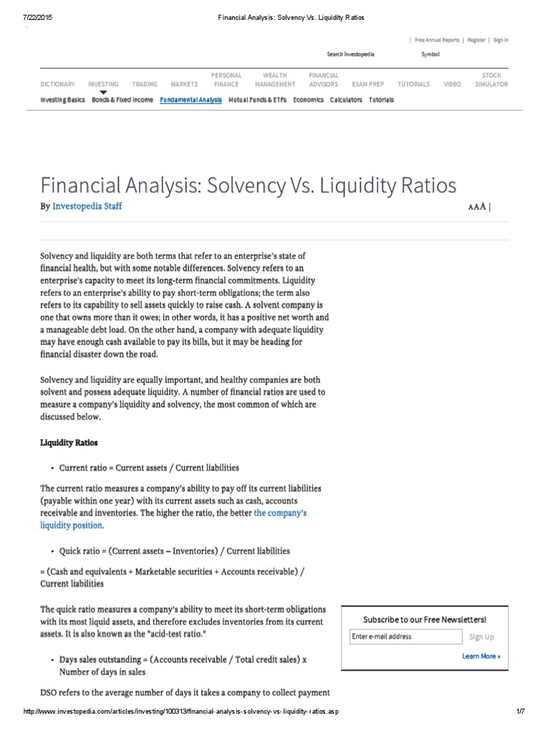 Financial Analysis - Solvency Vs | PDF | Market Liquidity | Leverage ...