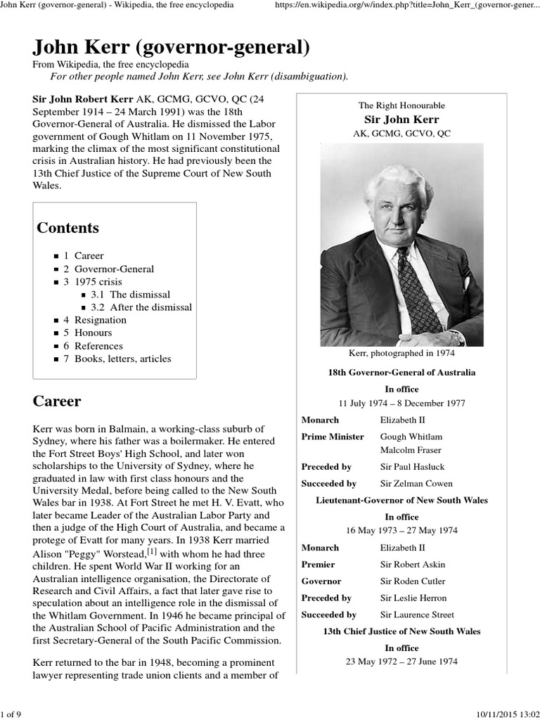 John Kerr (Governor-general) | Politics Of Australia | Government Of