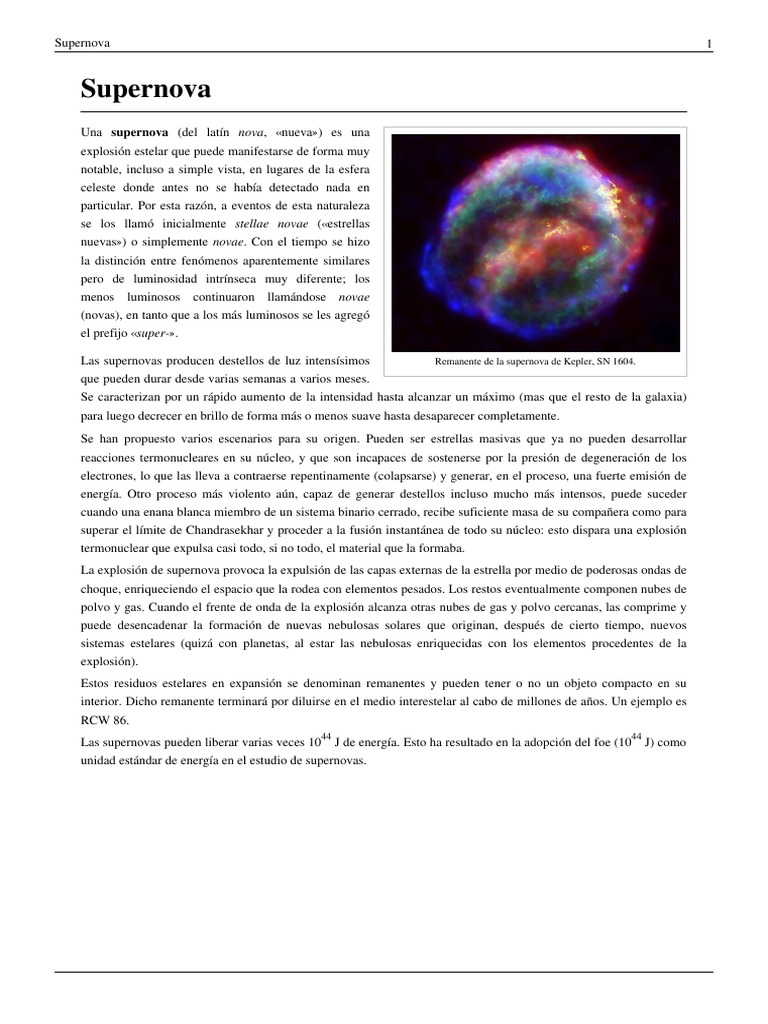 Tipos y características de supernovas | PDF | Supernova | Estrellas