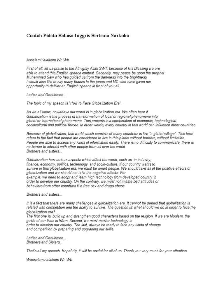 Contoh Speech Bahasa Inggris Aneka Macam Contoh