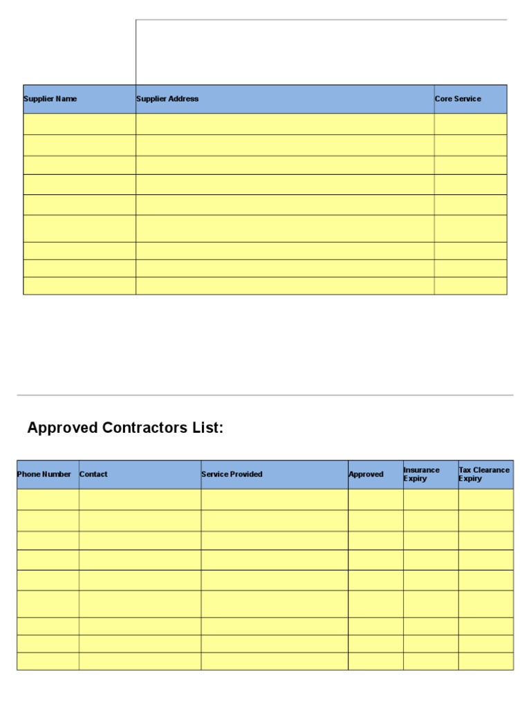 Approved Contractors List Supplier Name Supplier Address Core Service