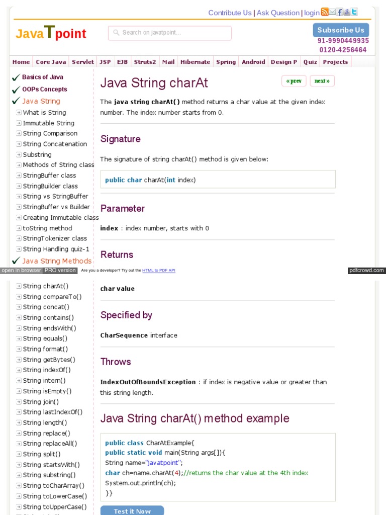 WWW Javatpoint Com Java String Charat | PDF | Java (Programming ...