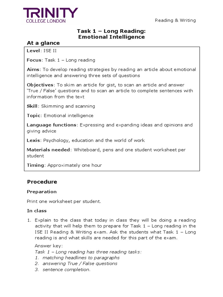 ISE II - Task 1 - Long Reading | PDF | Emotional Intelligence | Emotions