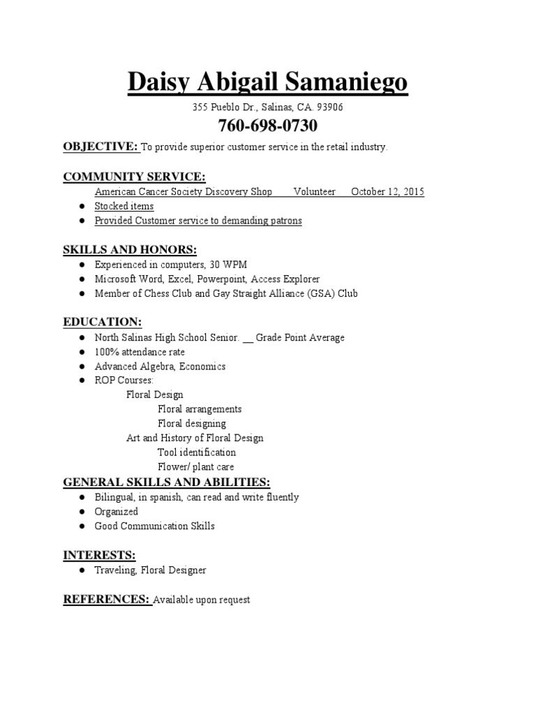 Daisy Abigail Samaniego: Objective: Community Service | PDF