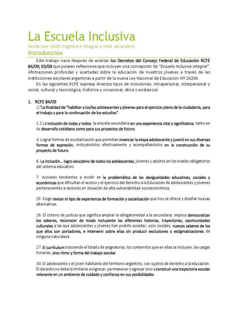 Escuela Inclusiva en Secundaria: Enfoque Integral | PDF | Plan de ...