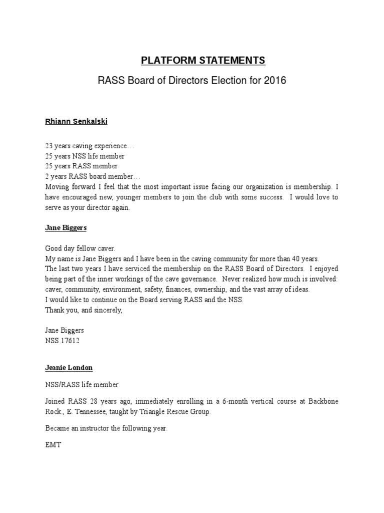 RASS Board of Directors Election 2016 | PDF | Cave | Subterranea ...