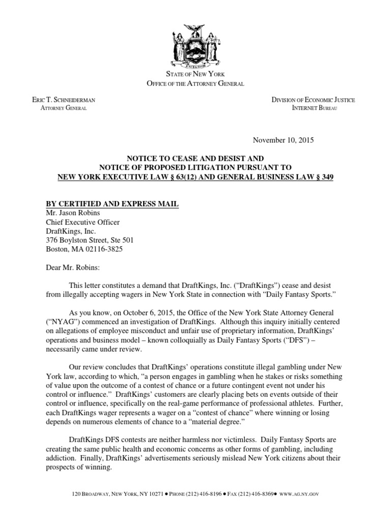 Final NYAG DraftKings Letter PDF