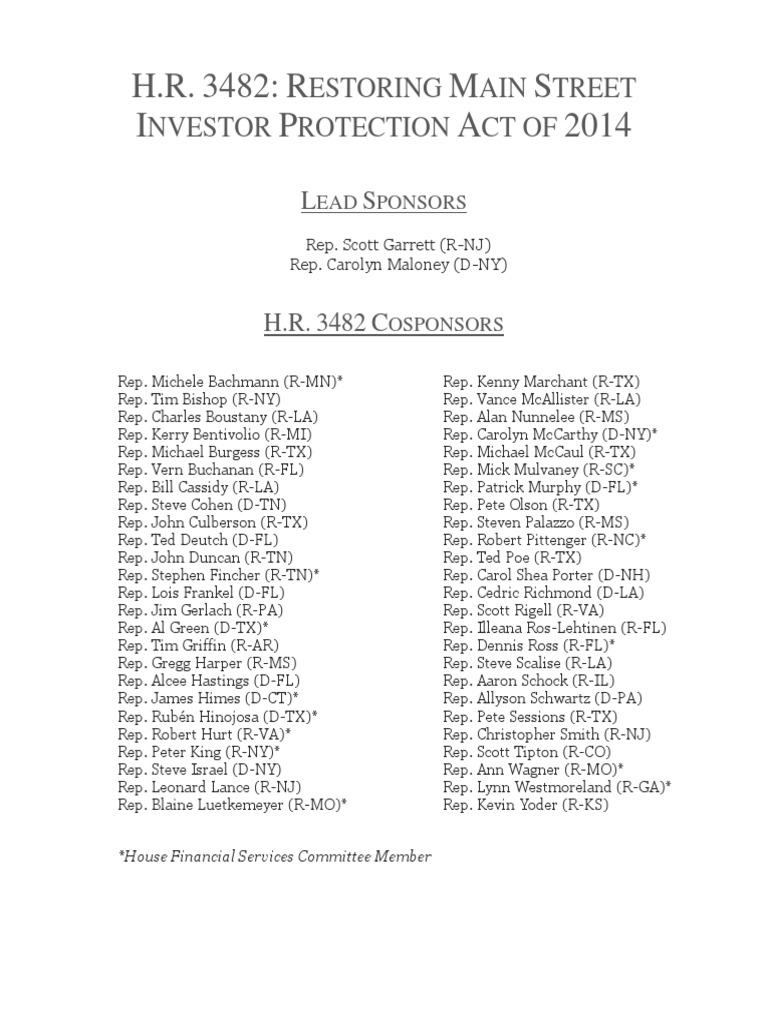HR 3482 Cosponsors - August 2014 | PDF