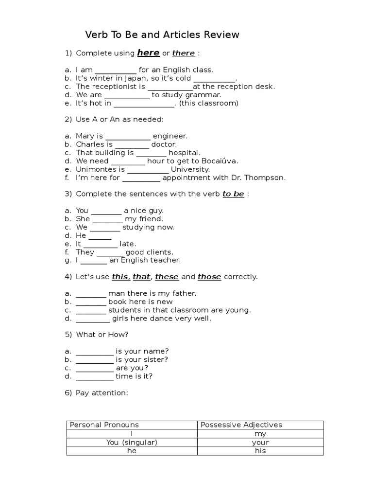 Verb To Be Review | PDF