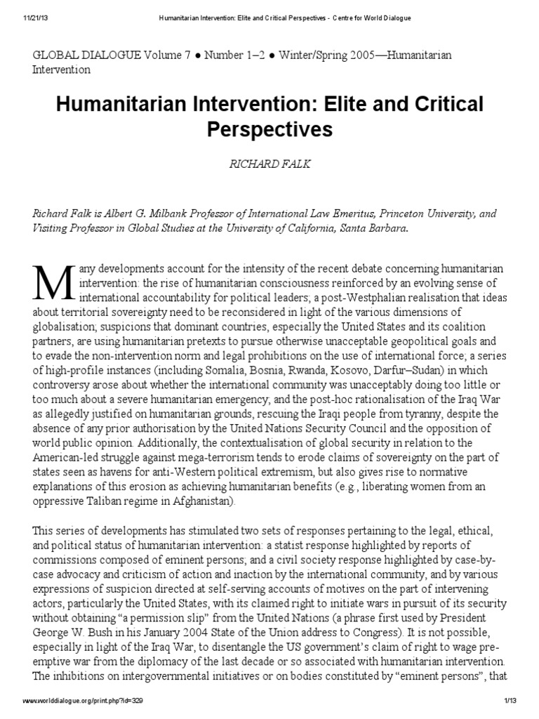 Humanitarian Intervention Elite and Critical Perspectives Centre