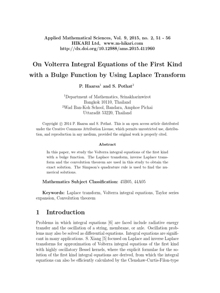 On Volterra Integral Equations Download Free Pdf Integral Equation