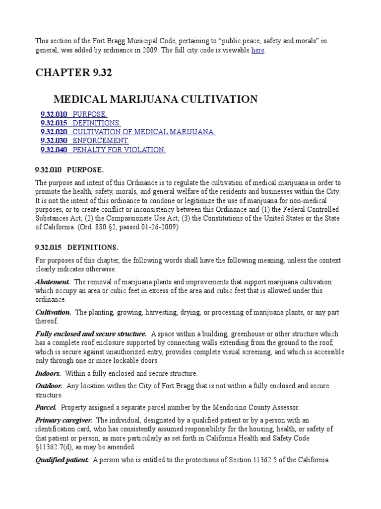 Fort Bragg Medical Marijuana Regulations | PDF | Cannabis (Drug) | Nuisance