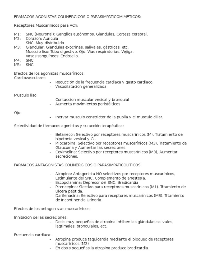 Farmacos Agonistas Colinergicos o PDF