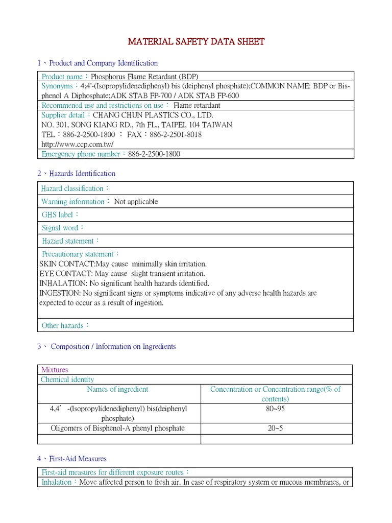 Phosphorus Flame Retardant BDP SDS | PDF | Science & Mathematics