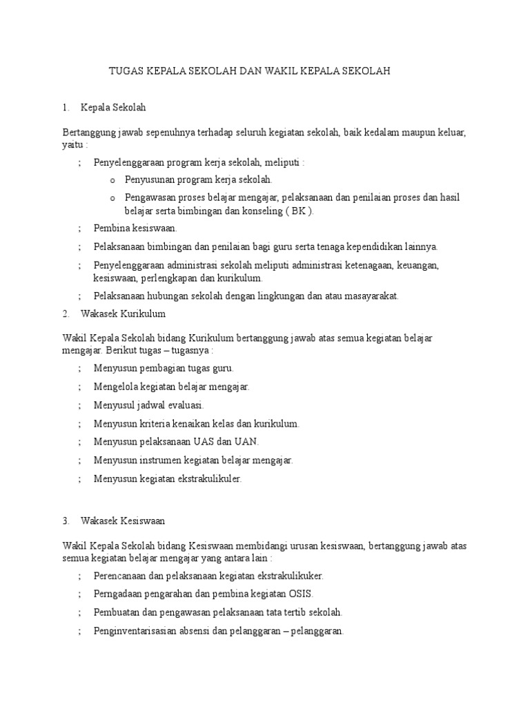 Tugas Wakil Kepala Sekolah Bidang Kurikulum Dunia Belajar